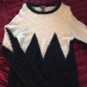 Black and white shaggy sweater